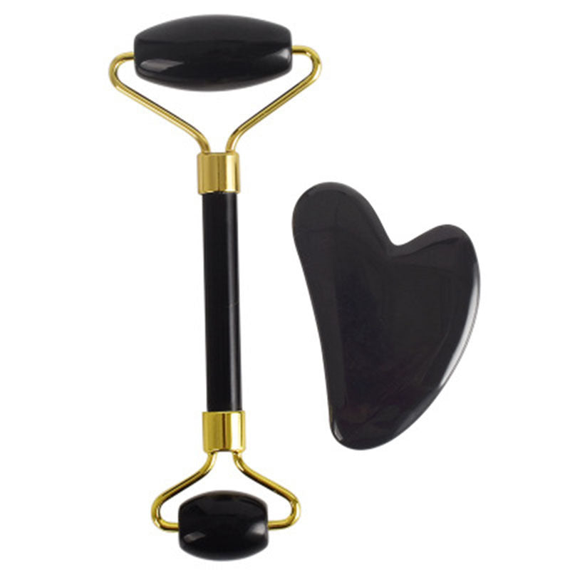 Roller Visage et Gua Sha Masseur Opalite et Obsidienne, Outil de Massage Facial SkinovaWoman™